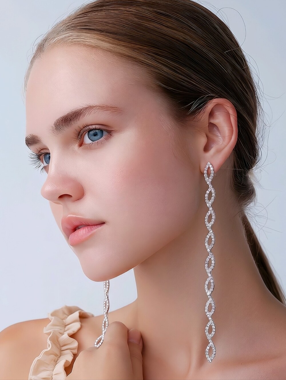 Windsor Dainty Chic Teardrop Linear Rhinestone Earrings Silver Long Drop NWT